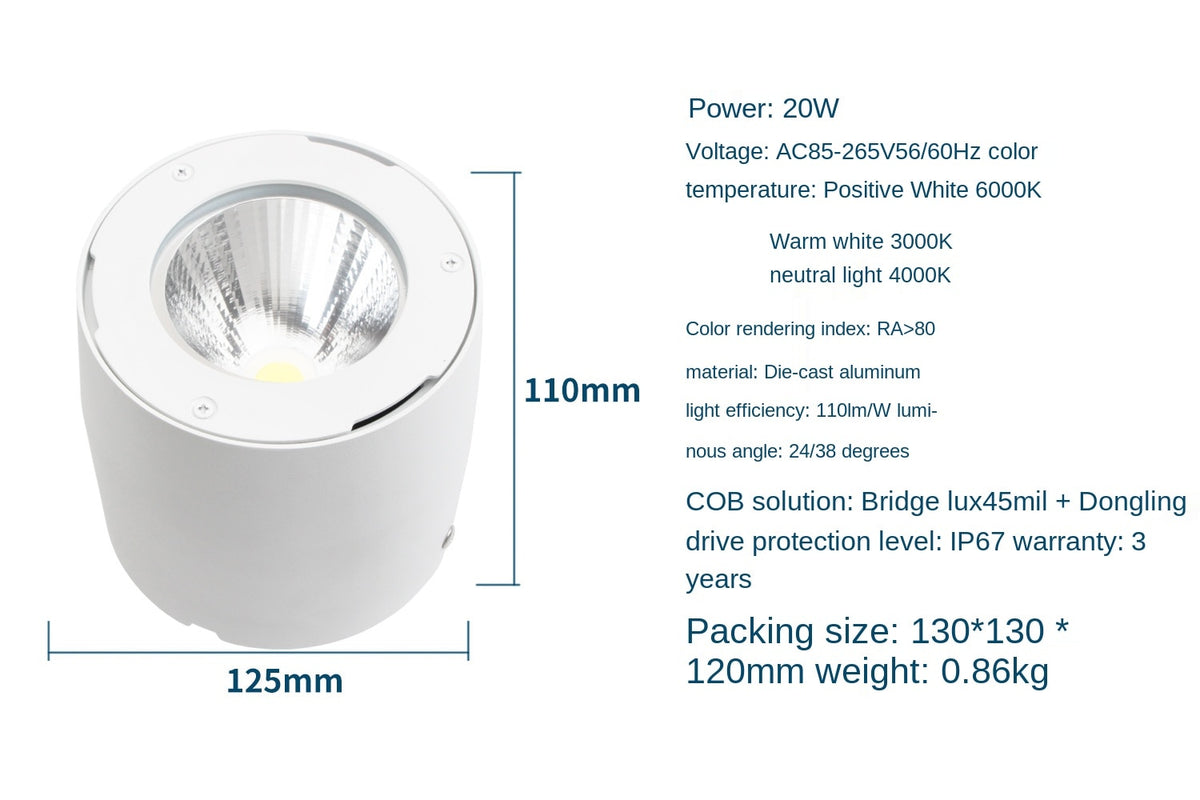 Commercial Lighting Waterproof IP65 Led Spotlight Lamp Surface Mounted Led Ceiling Cob Downlight for Outdoor Shop Balcony Hotel