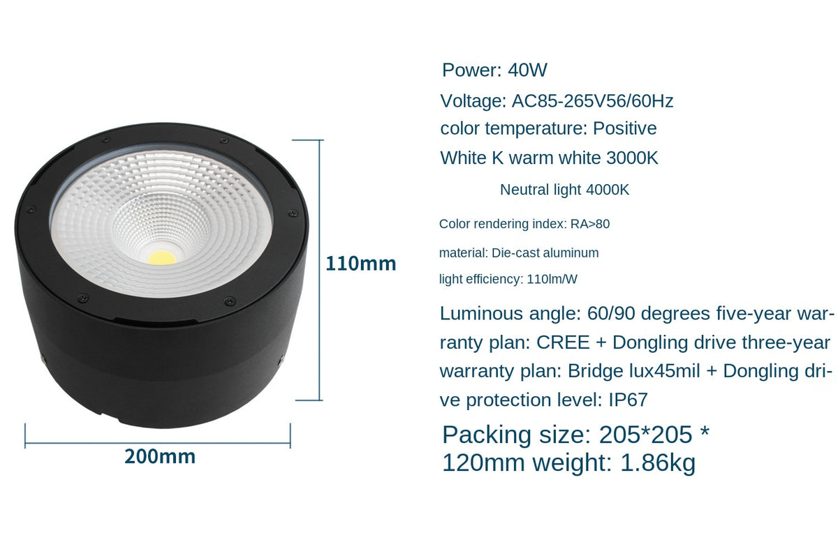 Commercial Lighting Waterproof IP65 Led Spotlight Lamp Surface Mounted Led Ceiling Cob Downlight for Outdoor Shop Balcony Hotel