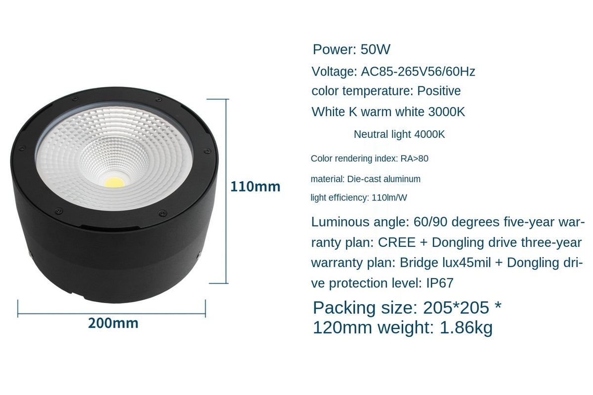 Commercial Lighting Waterproof IP65 Led Spotlight Lamp Surface Mounted Led Ceiling Cob Downlight for Outdoor Shop Balcony Hotel