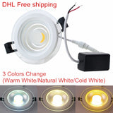 LED 20pcs/lot 5W 10W 15W 25W 3 Colors Change (Warm/Natural/Cold White) Glass COB LED Downlight Recessed light