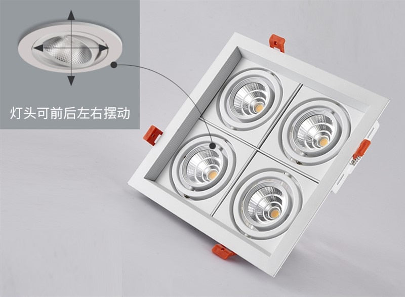Super bright square dimmable led cob ceiling spotlight 40W/48W AC85-265V ceiling recessed light indoor lighting