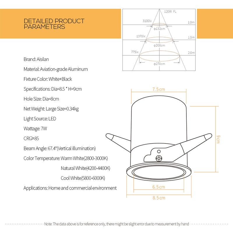 Aisilan Nordic modern style LED recessed downlight spot light built-in Anti-dazzle For living room bedroom corridor AC85-260V