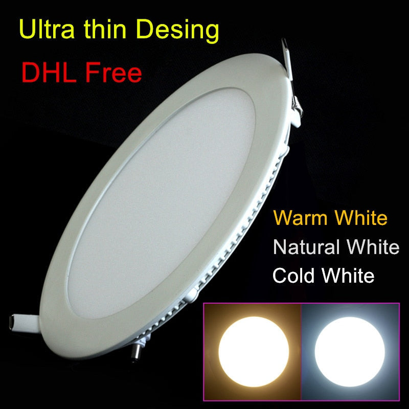 Ultra thin 9W/12W/15W/25W led panel light 10pcs/lot AC85-265V Warm/Natural/Cold White LED Downlight Recessed light With Adapter