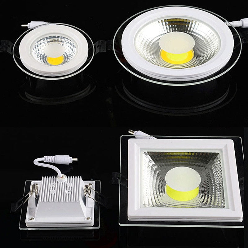 LED Downlight COB Dimmable 5W 10W 15W LED COB Panel Light AC85-265V Recessed COB Downlight Glass Cover Down Light