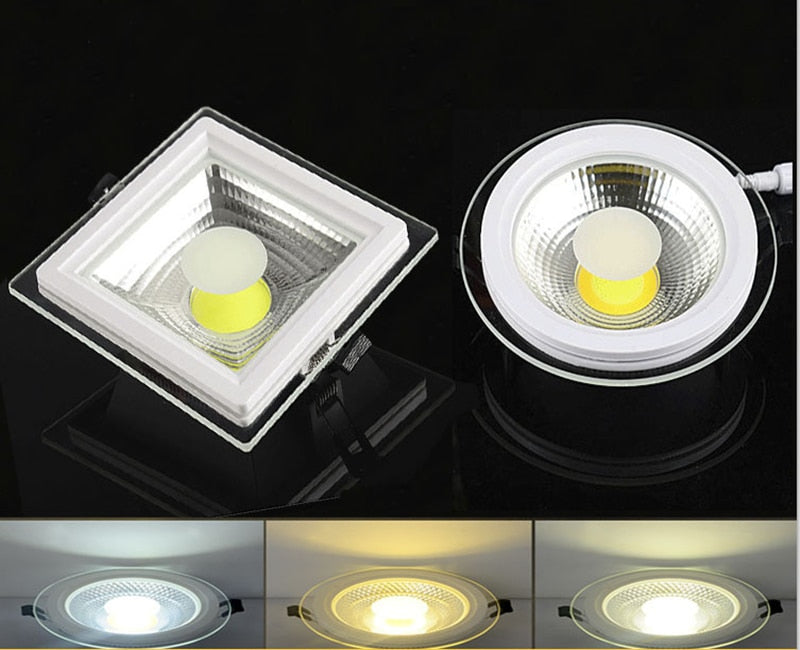 LED Downlight COB Dimmable 5W 10W 15W LED COB Panel Light AC85-265V Recessed COB Downlight Glass Cover Down Light