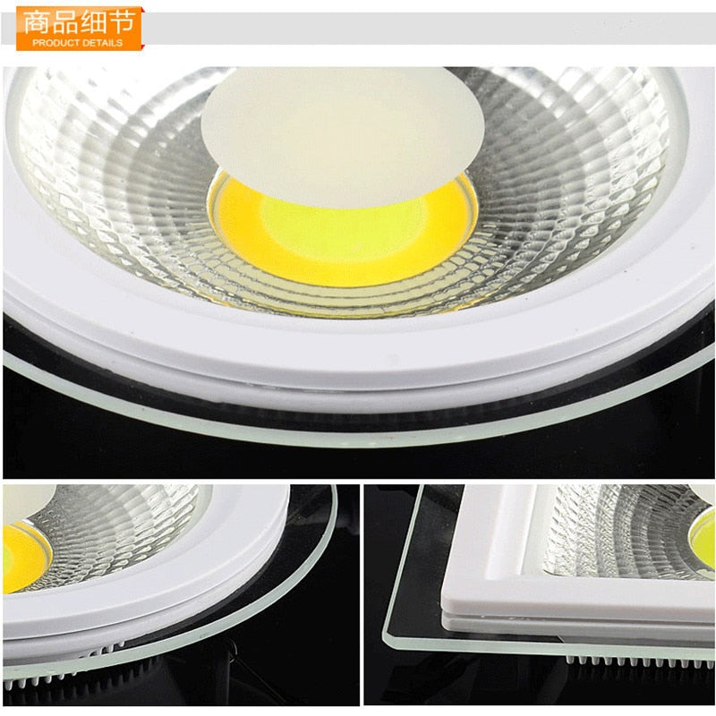 LED Downlight COB Dimmable 5W 10W 15W LED COB Panel Light AC85-265V Recessed COB Downlight Glass Cover Down Light