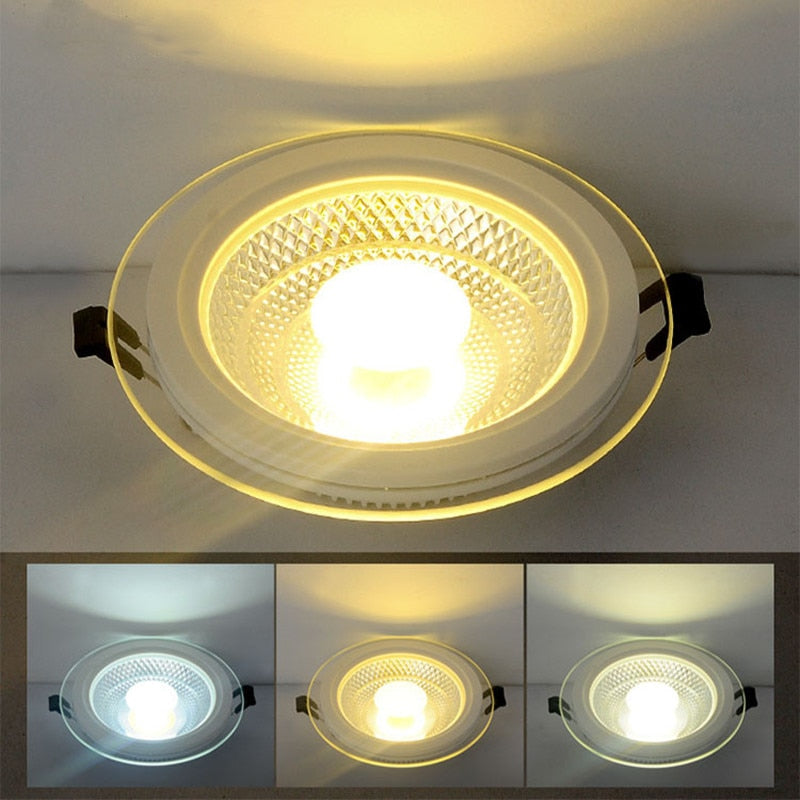 LED Downlight COB Dimmable 5W 10W 15W LED COB Panel Light AC85-265V Recessed COB Downlight Glass Cover Down Light