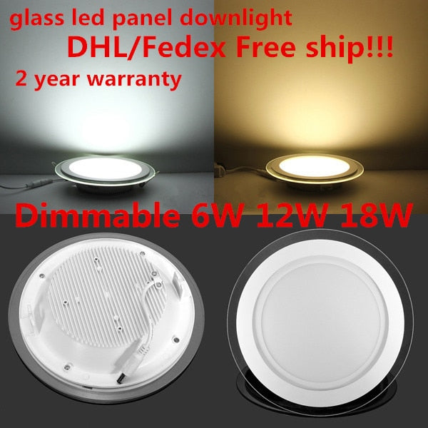 LED panel light (aluminum+glass) round 20pcs glass embeded install 6W 9W 12W 18W Downlight AC85-265V led ceiling panel light