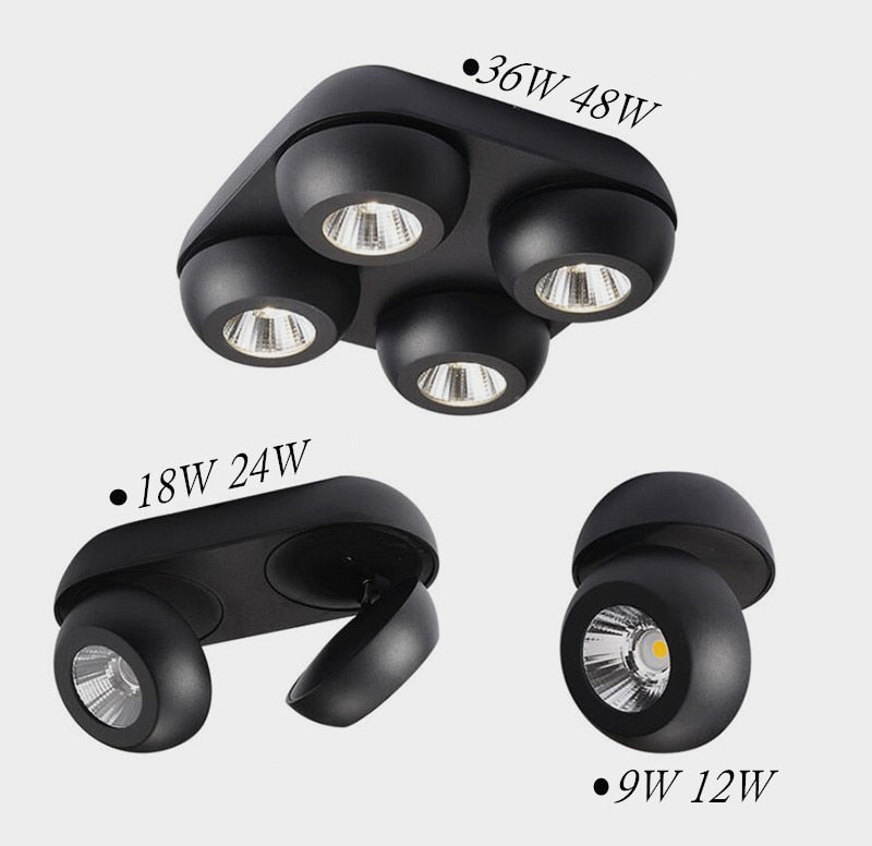Folding Rotating Dimmable COB LED Downlights 9W 12W 24W 36W LED Ceiling Spot Lights AC85-265V LED Ceiling Lamps Indoor Lighting