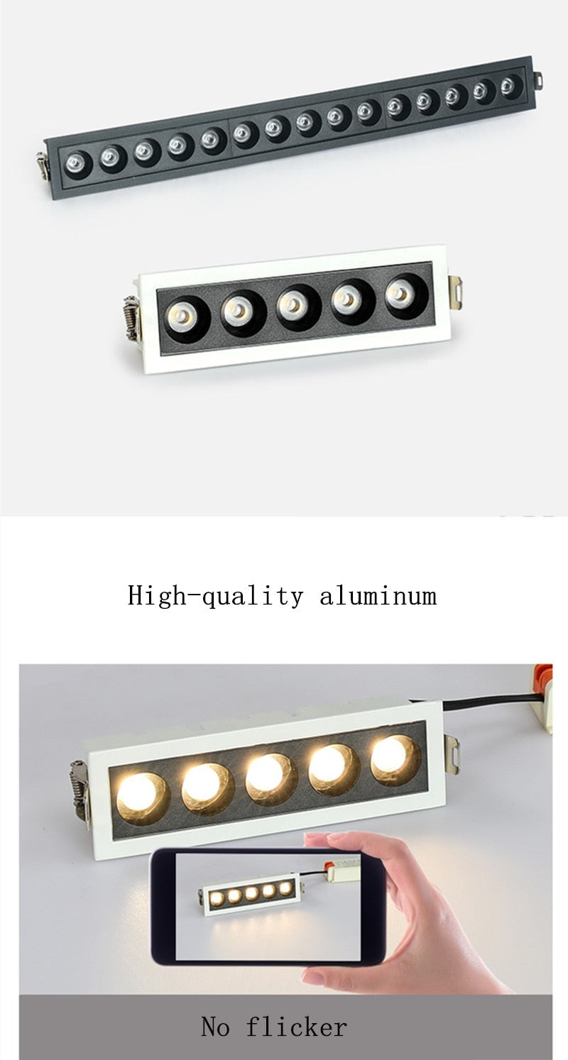 Dimmable Recessed Strip LED Ceiling Lights 10W 20W 30W COB LED Down lights AC85~265V LED Strip lamp Indoor Lighting