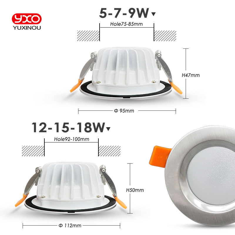 IP65 Waterproof LED Downlight 5W 7W 9W 12W Fire prevention Stainless Steel Cover LED Spot light for Bathroom LED Ceiling Lamp