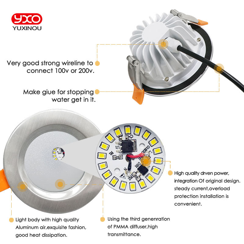 IP65 Waterproof LED Downlight 5W 7W 9W 12W Fire prevention Stainless Steel Cover LED Spot light for Bathroom LED Ceiling Lamp