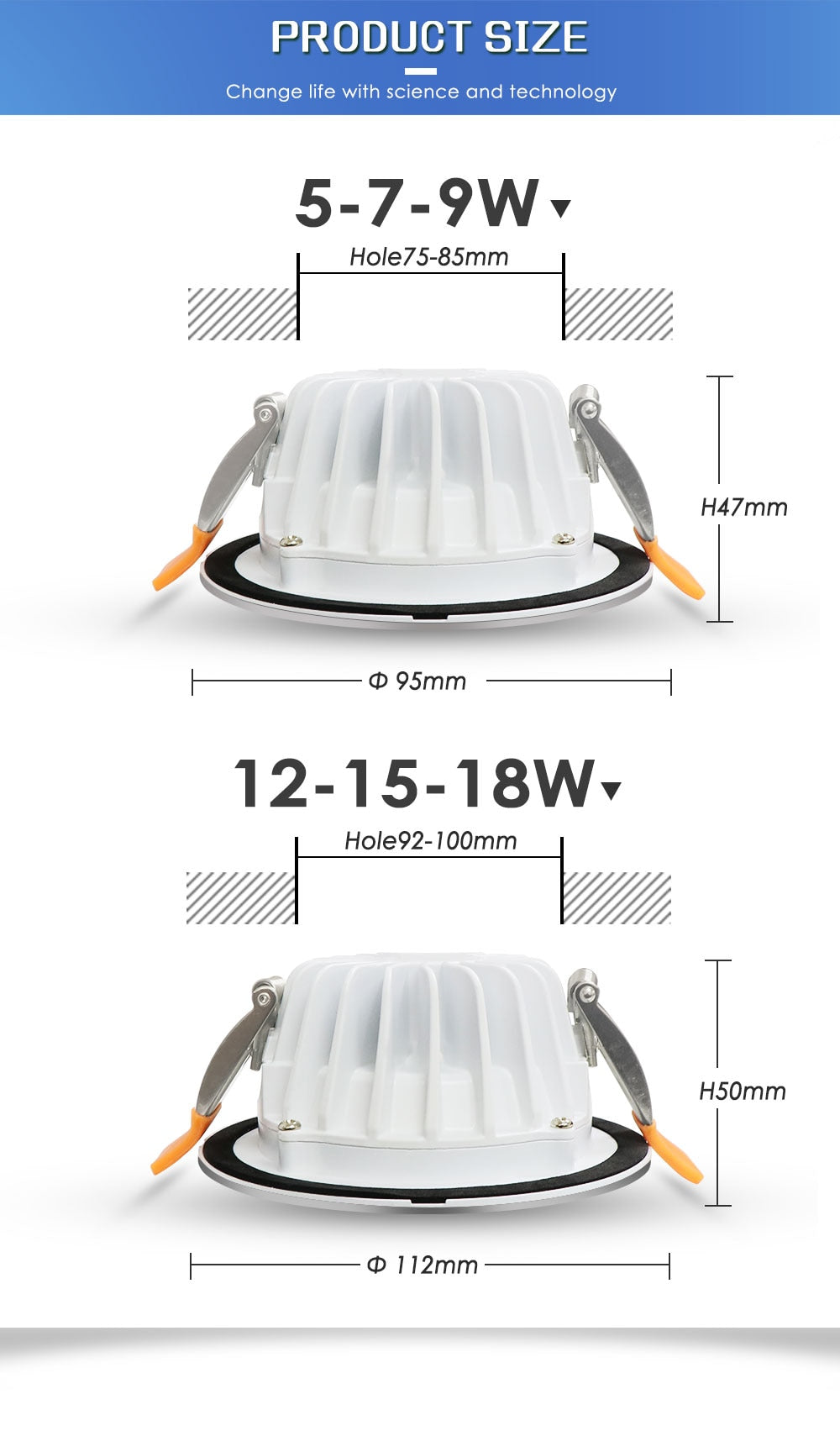 IP65 Waterproof LED Downlight 5W 7W 9W 12W Fire prevention Stainless Steel Cover LED Spot light for Bathroom LED Ceiling Lamp