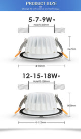 IP65 Waterproof LED Downlight 5W 7W 9W 12W Fire prevention Stainless Steel Cover LED Spot light for Bathroom LED Ceiling Lamp