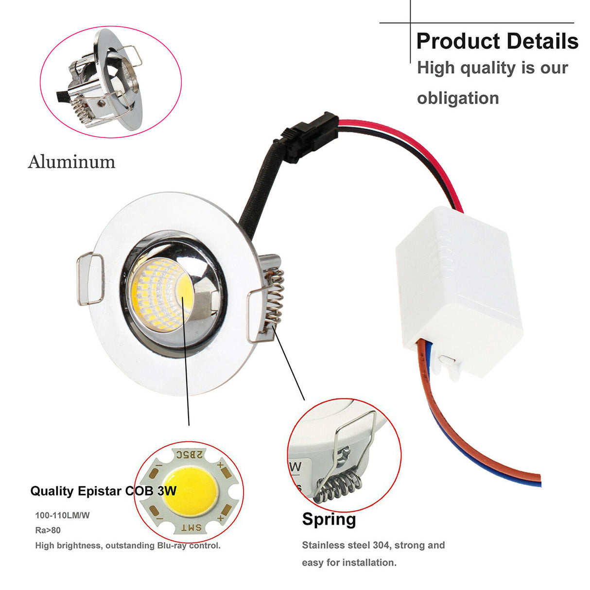 Round Mini LED Recessed Ceiling Downlight 3W LED Spot Light 110V 220V Cutout 47mm with Driver Replace 30W Halogen Lighting Lamp