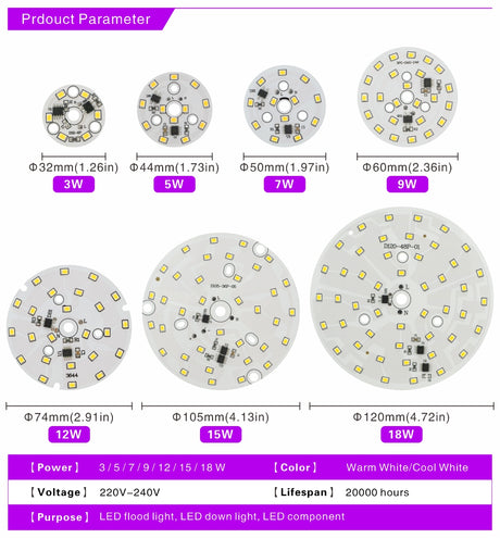 LED Chip 3W 5W 7W 9W 12W 15W 18W AC 220V-240V SMD 2835 Light Beads DIY For Led Downlight Cold/Warm white Lighting Spotlight