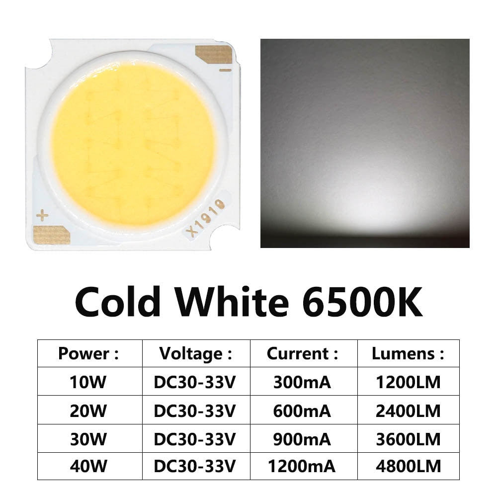 LED COB Chip Light-emitting 10pcs 1919 10W 20W 30W 40W Diode Imported Bridgelux Crystal Chip DC30-33V DIY Downlight Panel Light