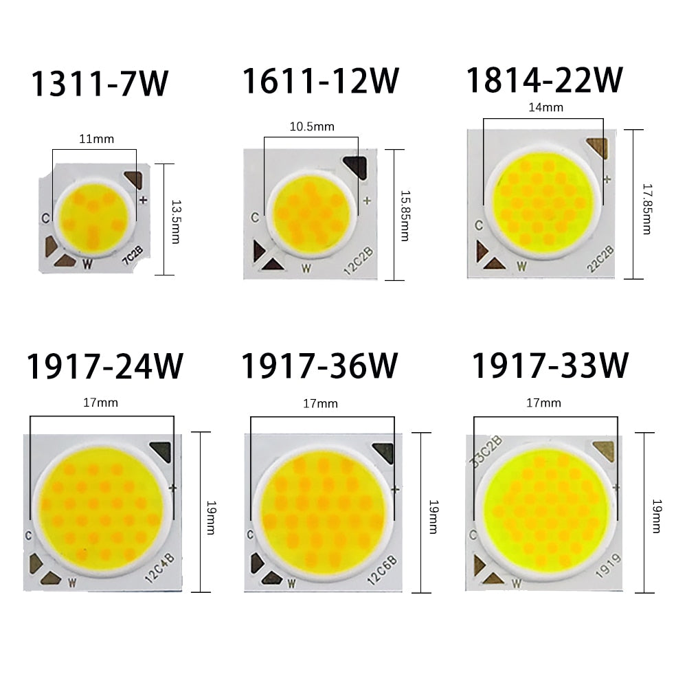 LED Chip Dual Color Temperature Cob Lamp Beads 7w 12w 24w 36w 10pcs/lot Adjustment RA80 1311 1917 COB Light Source For Downlight