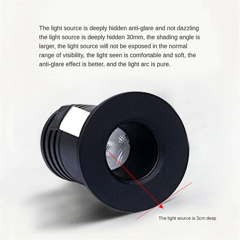 Mini Recessed LED Deep Anti-glare Downlight 3W Under Wine Cabinet Closet Cafe Bar Living Room Ceiling Spot Lighting With Driver
