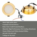Golden 110V 220V Dimmable One-piece LED Recessed Ceiling Downlight Light Lamp Recessed Spot Light Aluminum Recessed Downlights