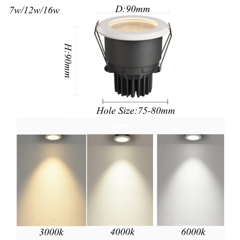 Round LED COB Downlight IP65 Recessed Led Ceiling Lamp Waterproof Spot Led 12W 16W  Indoor Bathroom Balcony Light Fixture AC220V