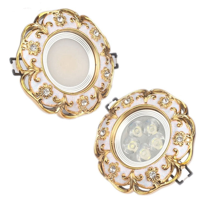 European Gold Garland Laciness White Led Downlights For Ceilings Kitchen Living Room Loft 5W 7W 7.5Cm Hole Indoor Recessed Lamp