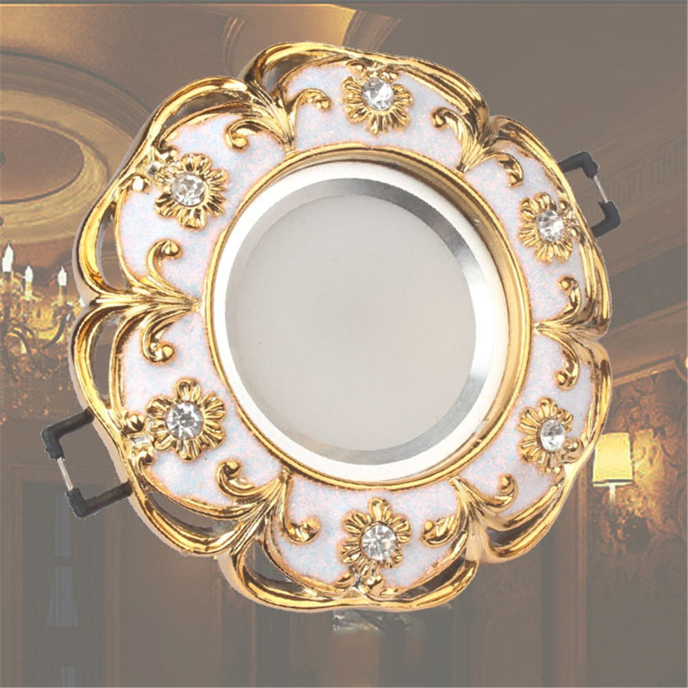 European Gold Garland Laciness White Led Downlights For Ceilings Kitchen Living Room Loft 5W 7W 7.5Cm Hole Indoor Recessed Lamp