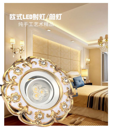 European Gold Garland Laciness White Led Downlights For Ceilings Kitchen Living Room Loft 5W 7W 7.5Cm Hole Indoor Recessed Lamp