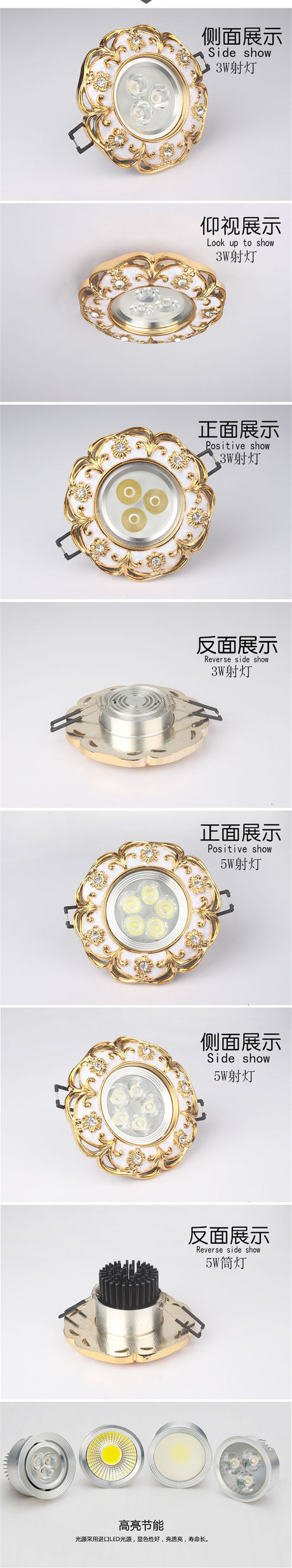 European Gold Garland Laciness White Led Downlights For Ceilings Kitchen Living Room Loft 5W 7W 7.5Cm Hole Indoor Recessed Lamp