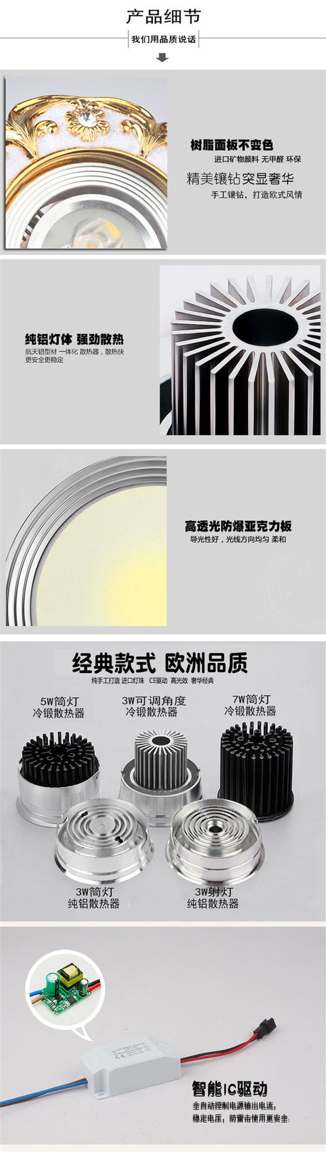 European Gold Garland Laciness White Led Downlights For Ceilings Kitchen Living Room Loft 5W 7W 7.5Cm Hole Indoor Recessed Lamp