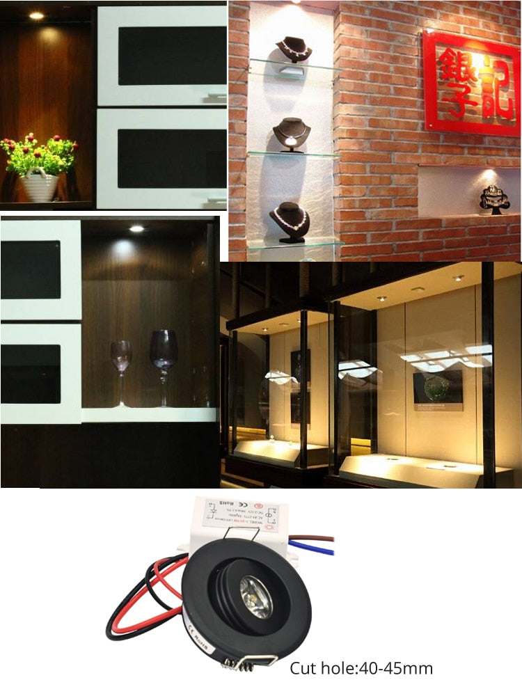 Mini 1W COB 3W Black Finish LED Downlight Recessed Spot Ceiling light 10pcs Cut 40-45mm Full Aluminum