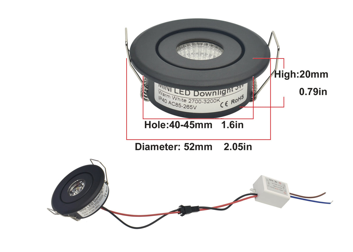 Mini 1W COB 3W Black Finish LED Downlight Recessed Spot Ceiling light 10pcs Cut 40-45mm Full Aluminum