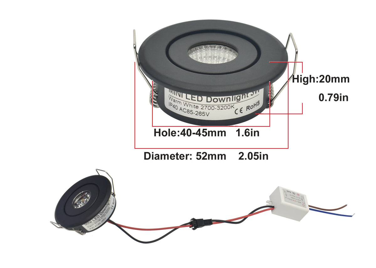 Mini 1W COB 3W Black Finish LED Downlight Recessed Spot Ceiling light 10pcs Cut 40-45mm Full Aluminum