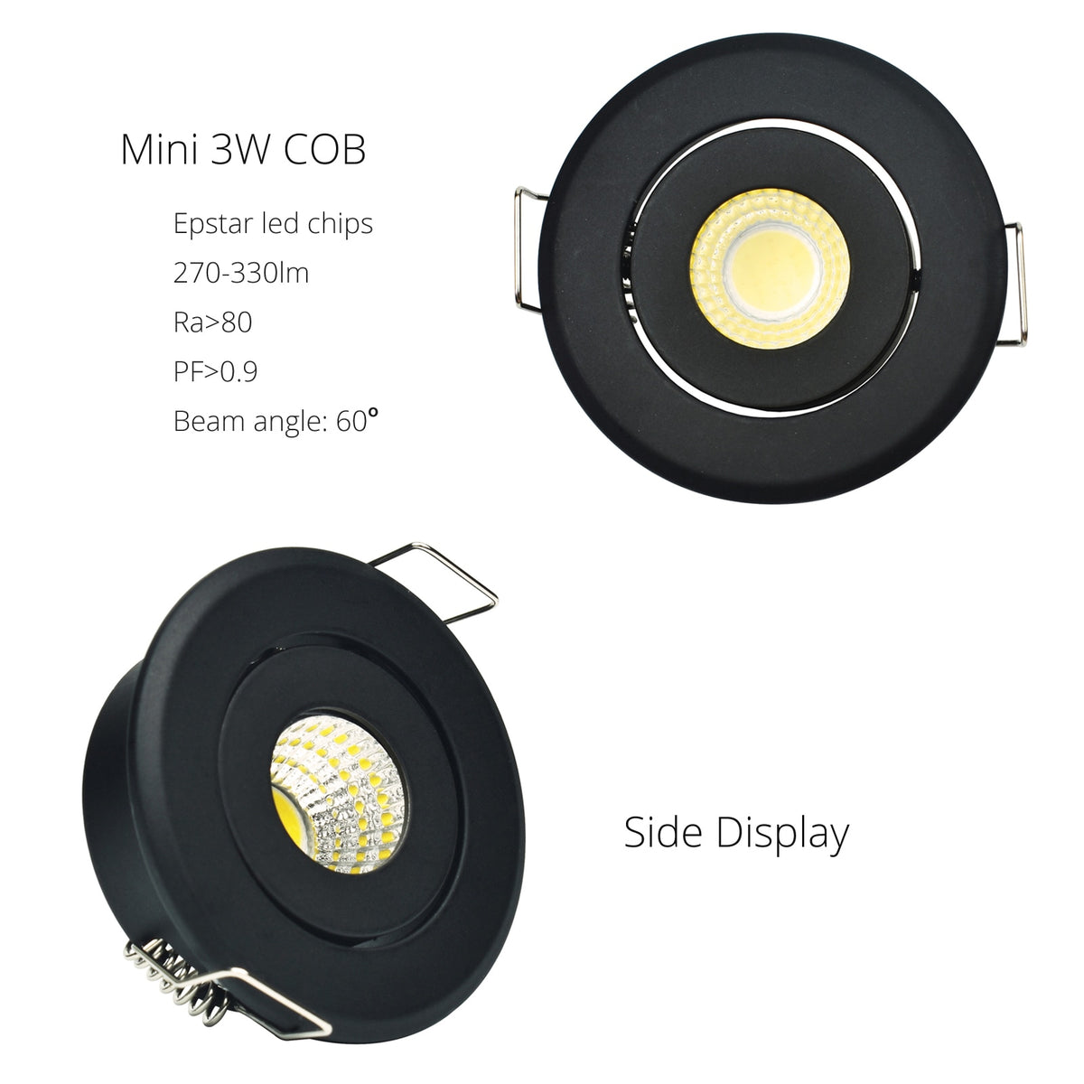 Mini 1W COB 3W Black Finish LED Downlight Recessed Spot Ceiling light 10pcs Cut 40-45mm Full Aluminum