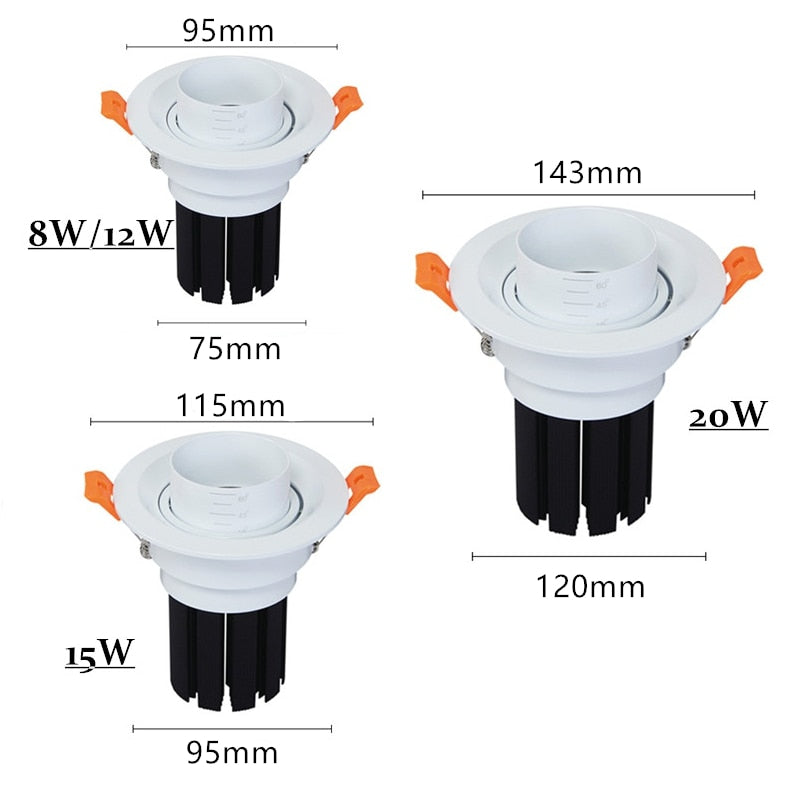 High Quality Dimmable Led Downlight beamangle 15 45 60 degree cob 8W 12W 20W led spot home indoor led down lights lighting
