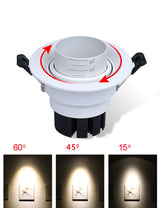 High Quality Dimmable Led Downlight beamangle 15 45 60 degree cob 8W 12W 20W led spot home indoor led down lights lighting