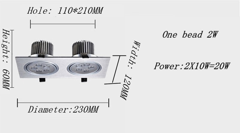 Square double led Ceiling 12W/20W/28W dimmable Epistar LED ceiling lamp Recessed Spot light AC110V-220V