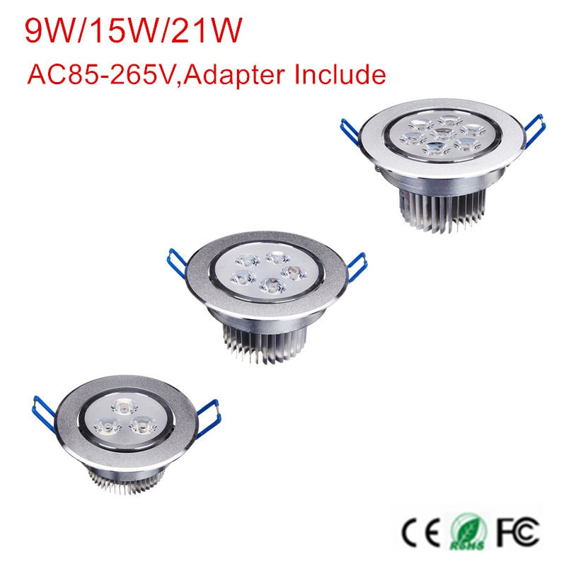 LED Ceiling Downlight Recessed 1Pcs 9W 15W 21W AC85V-265V 110V / 220V LED Wall lamp Spot light With LED Driver For Home Lighting