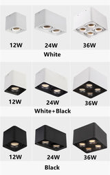 LED Ceiling Square Downlight 12W 24W 36W Dimmable 3000K Black Aluminum Ideal Spot Light for Hallway Corridor Gallery Display