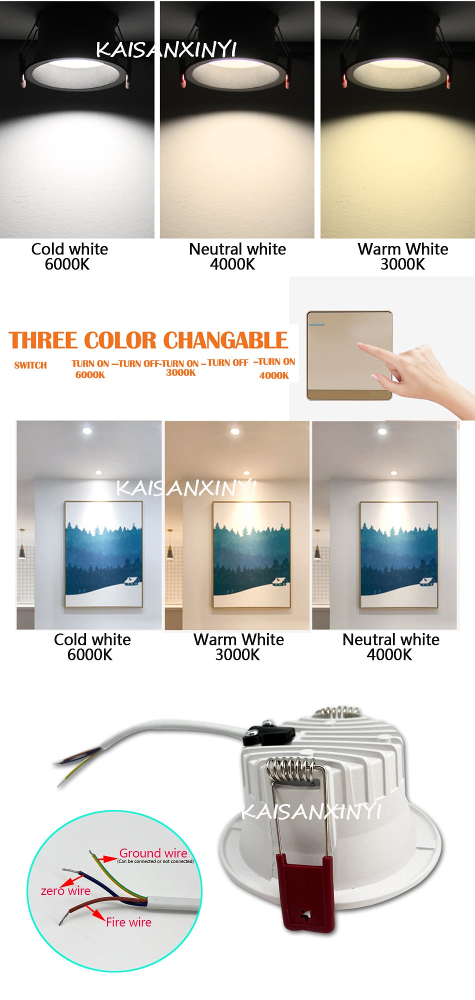 Anti-corrosion LED Downlight 6W Anti-Glare Led Ceiling Lamp LED Spot Lighting Bedroom Kitchen Led Recessed Three-color Lamp