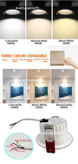 Anti-corrosion LED Downlight 6W Anti-Glare Led Ceiling Lamp LED Spot Lighting Bedroom Kitchen Led Recessed Three-color Lamp