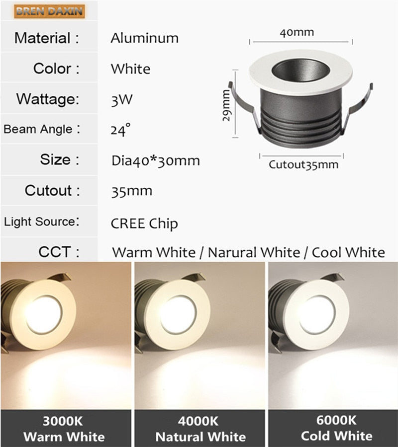 New Design CRI90 Dimmable Led Downlight Light 3W Round Recessed Ceiling Lamp AC 110V 220V Home Decor Indoor Spot Lighting 2021