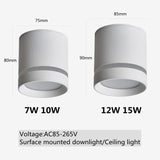 Surface mounted dimmable LED downlight 7W/10W/12W/15W COB LED ceiling spotlight AC85~265V LED Background Lamp Indoor Lighting