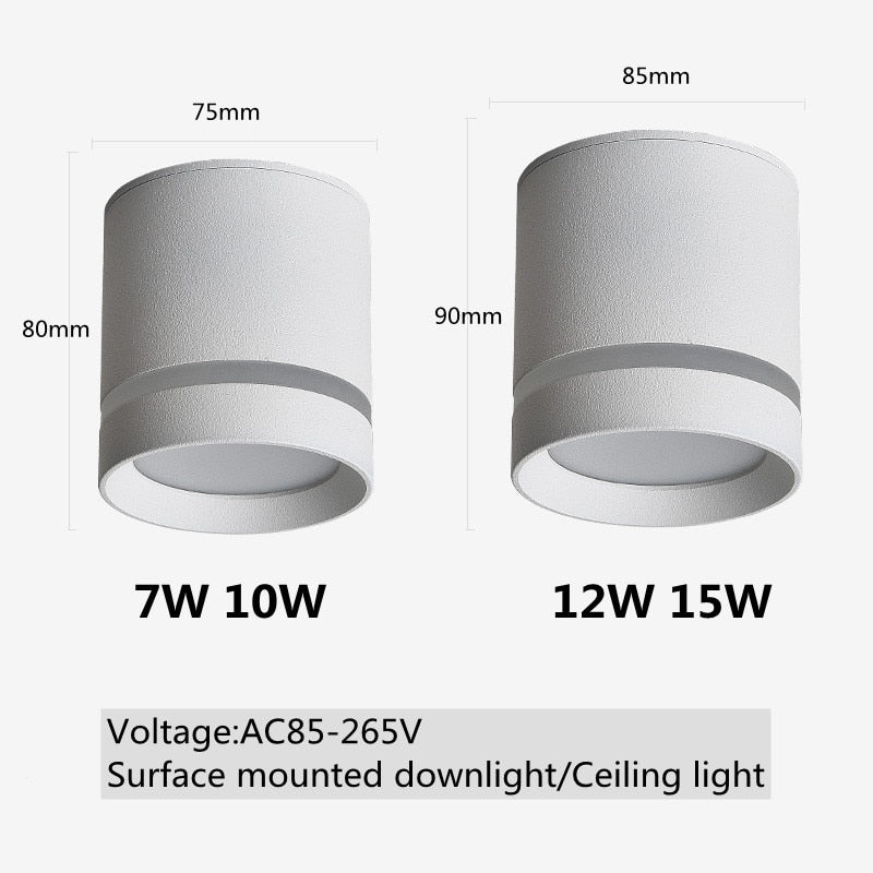Surface mounted dimmable LED downlight 7W/10W/12W/15W COB LED ceiling spotlight AC85~265V LED Background Lamp Indoor Lighting