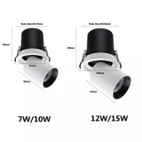 Recessed dimmable LED Spot Downlight 90° Folding 360° Rotating Indoor Ceiling Lamp 7W 10W 12W 15W Room Kitchen Lamp AC110V 220V