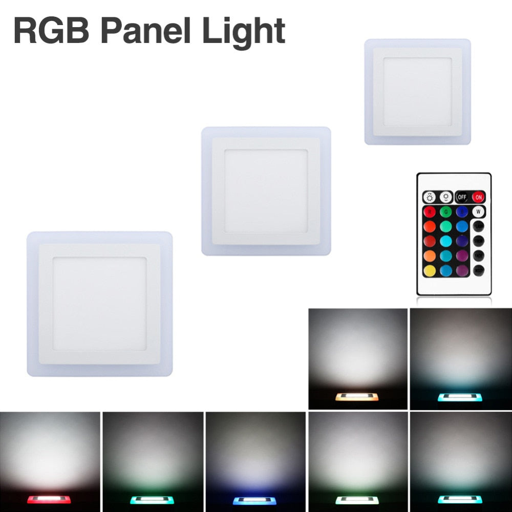 LED Panel Light 6W 9W 18W 24W AC100-265V Square Concealed Dual Color Cool White+Blue/Red/Pink/RGB Lamp Downlight