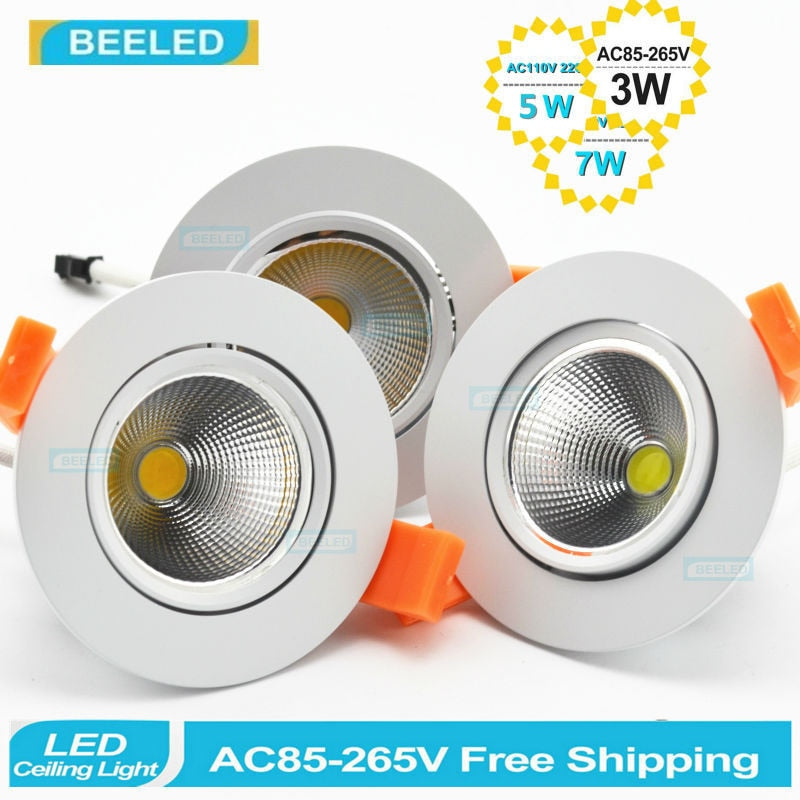 Dimmable LED COB chip downlight dimmer 3W 5W 7W 3pcs lot Recessed white led lamp epistar LED Ceiling light Spot Light Lamp bulb