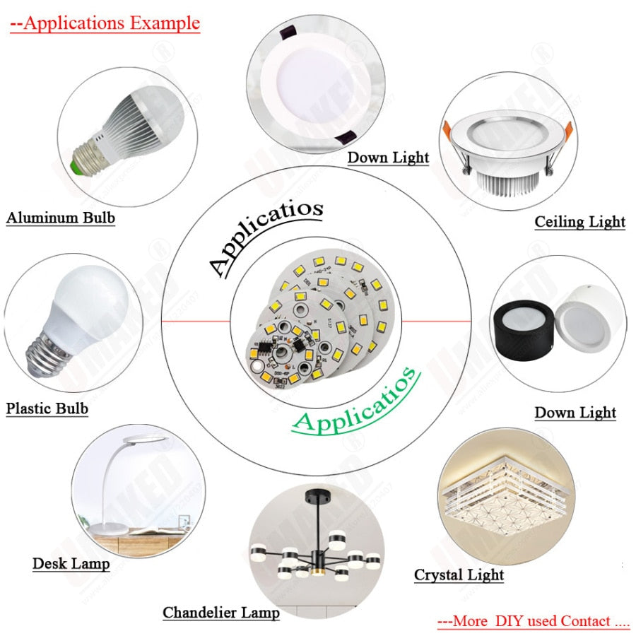 led pcb smd2835 with 20cm wire, led bead smart IC driver for bulb light, 3w 5w 7w 12w 15w 9W 40mm AC 220v downlight source