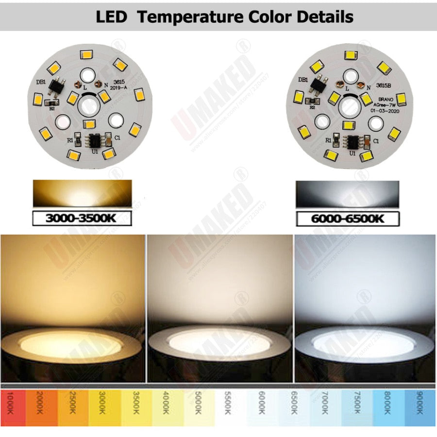 led pcb smd2835 with 20cm wire, led bead smart IC driver for bulb light, 3w 5w 7w 12w 15w 9W 40mm AC 220v downlight source