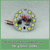 led pcb smd2835 with 20cm wire, led bead smart IC driver for bulb light, 3w 5w 7w 12w 15w 9W 40mm AC 220v downlight source